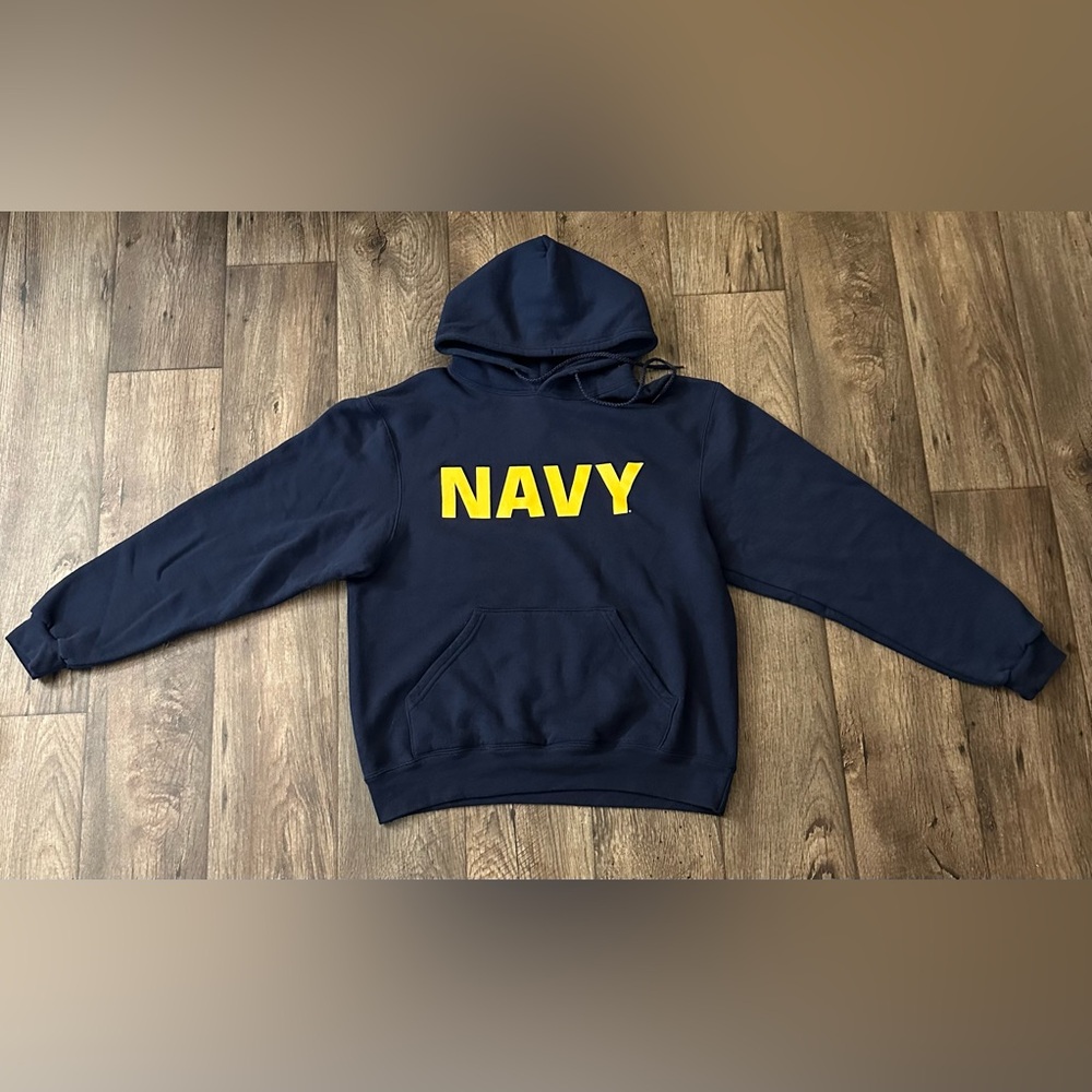 Soffe Navy Hoodie women’s Size M Blue Hoodie Sweatshirt Pullover NAVY Print